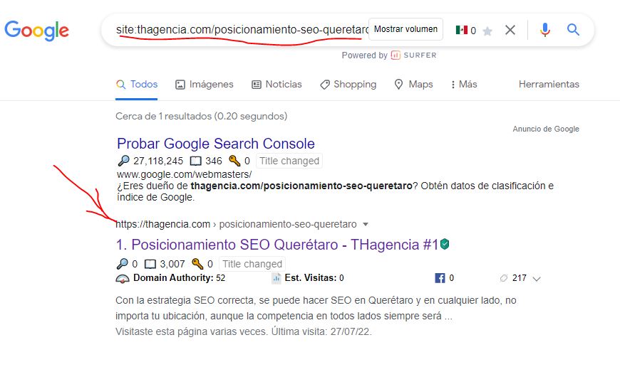 comprobar que tu pagina web aparece en google